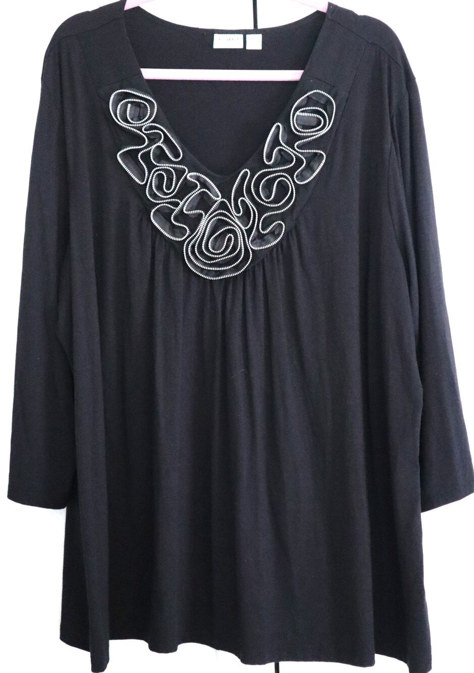 Cato Black Blouse Beaded Embellished VNeck 3/4 Sleeve Party Evening Plus 26W/28W
